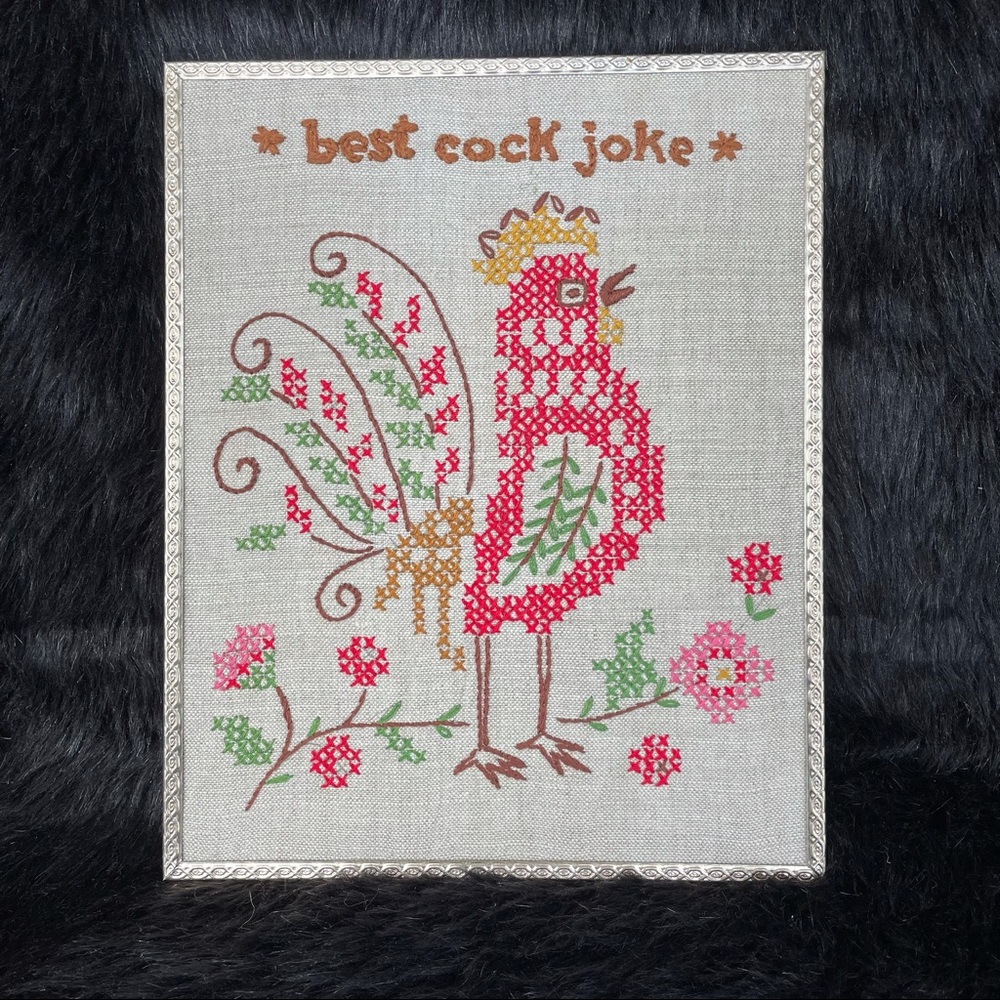 Snarky Vintage embroidery rooster farm life cottage core kitchen cock